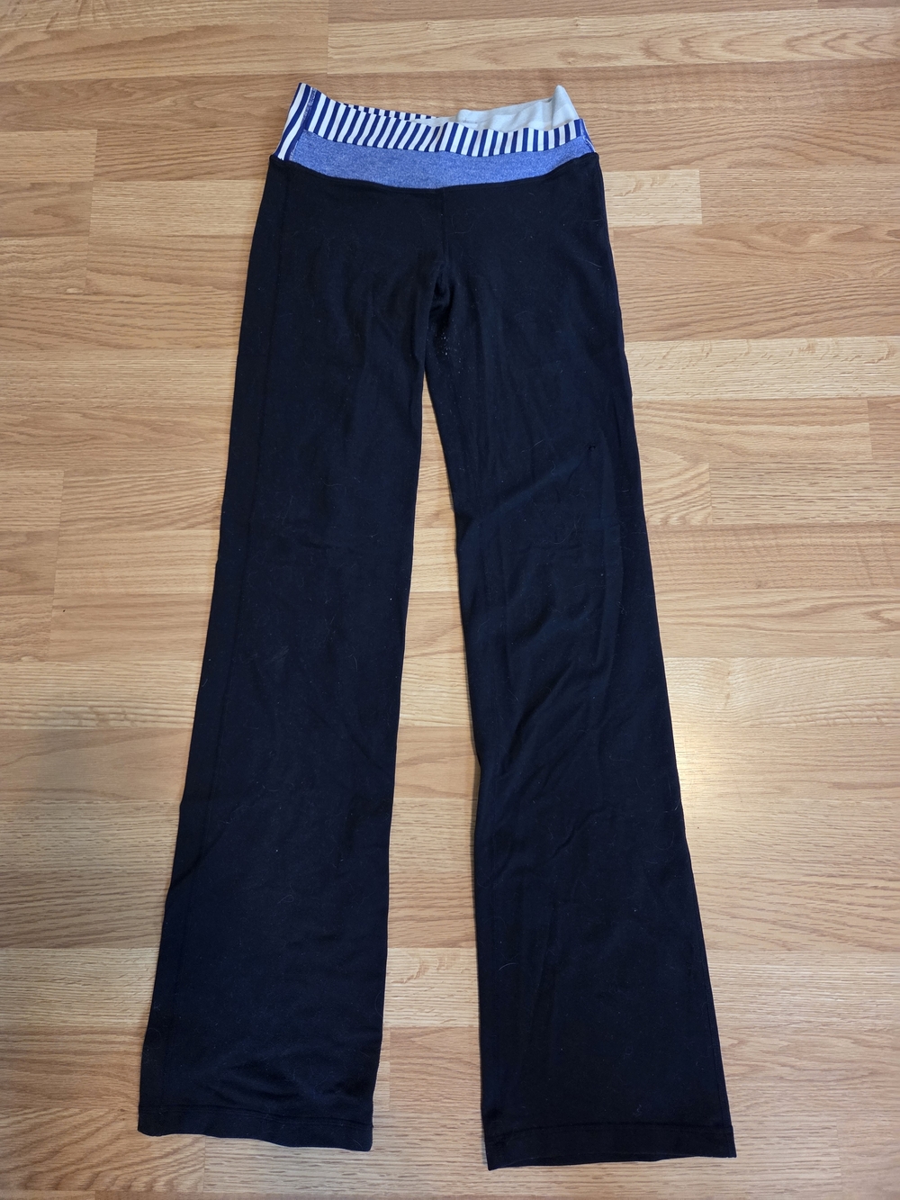 lululemon athletica Black Leggings with Blue and White Striped Waistband